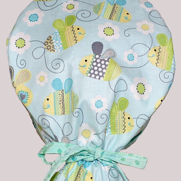 New Womens Ponytail Scrub Cap Baby Bees, Handmade - Picture 2 of 8